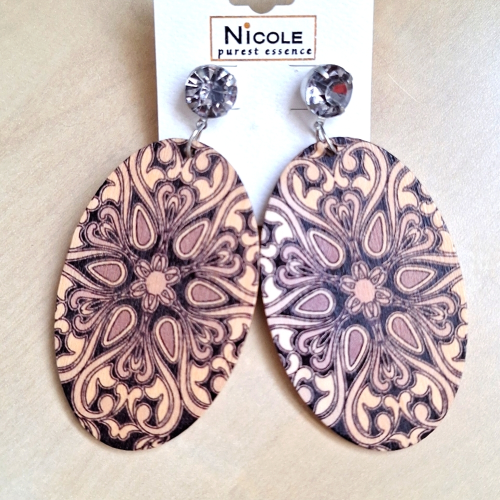 3 for $15 Wooden Oval Festival Statement Earrings